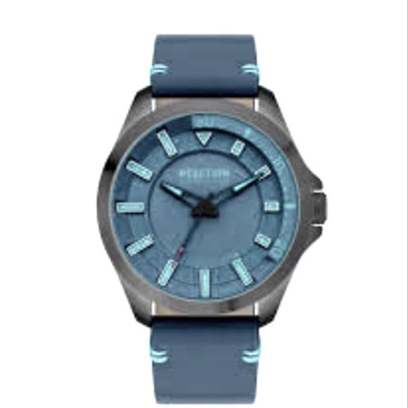 Kenneth Cole Reaction Blue Leather Strap Watch - Picture 1 of 8